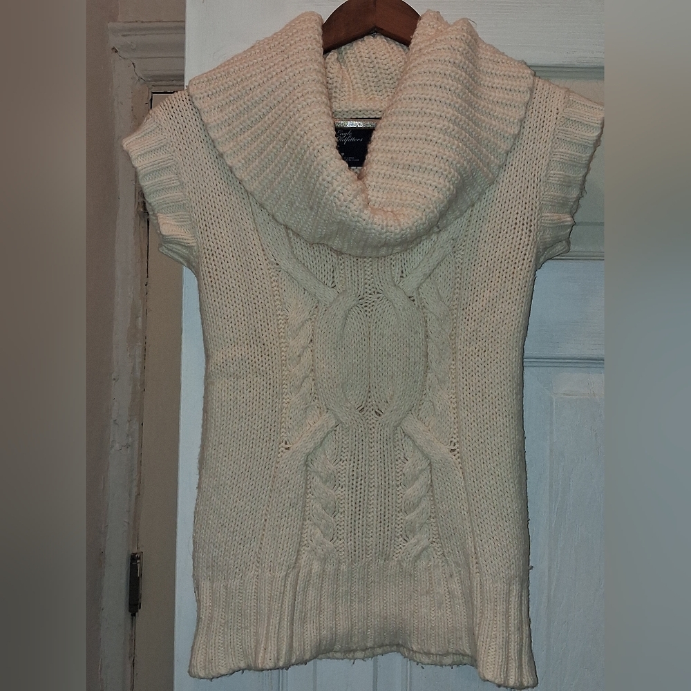 American Eagle Outfitters Cream Cable-Knit Cowl Neck Sweater Tank